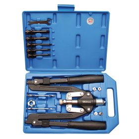   Popszegecselő és szegecsanyahúzó készlet, hosszú karú, 3,2 - 6,4 mm