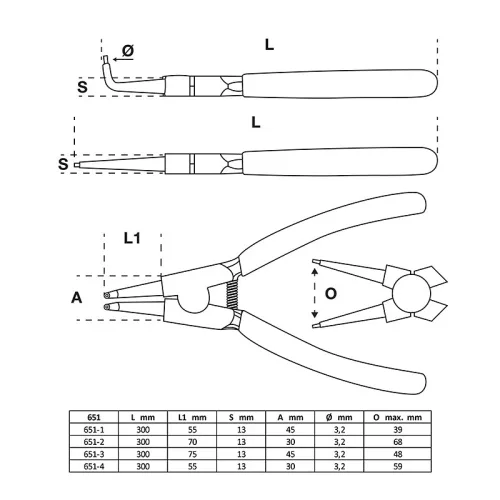 Zégerfogó készlet, 300 mm, 4 darabos