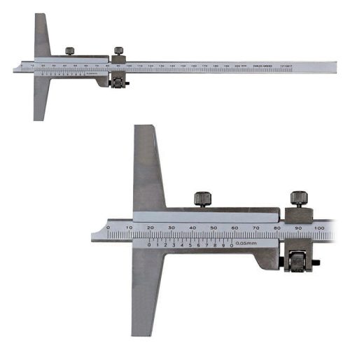 Mélységmérő tolómérő finombeállító - görgővel, inox, leolvasás: 0,05 mm, DIN862