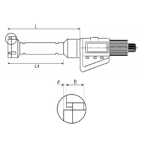 Digitális 3 ponton mérő furatmikrométer, 62 - 75 mm, zsákfurathoz