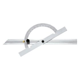   Szögmérő, 100 x 150 mm, állítható hosszúságú sín, acél, matt krómozott