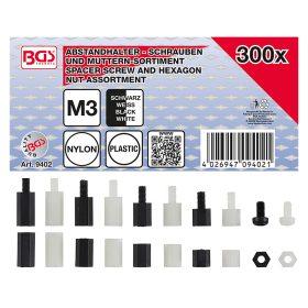   Távtartó csavarok és hatszögletű csavaranya-készlet, nejlon, 300 darabos