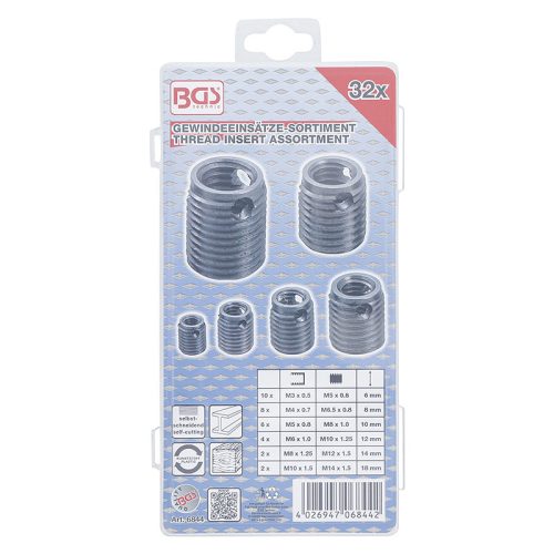 Menetes betét készlet, önmetsző, M3-M10, 32 darabos