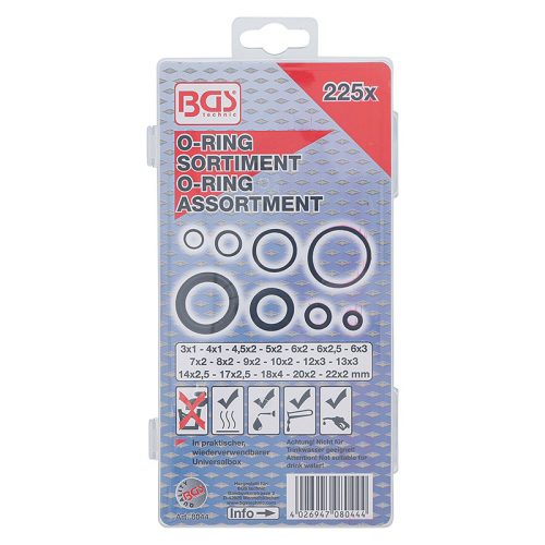 O-gyűrű készlet, Ø 3 - 22 mm, 225 darabos