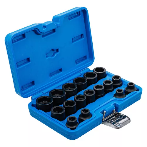 Levegős dugókulcskészlet hatszögletű, extra lapos, 1/2", 8 - 24 mm, 17 darabos