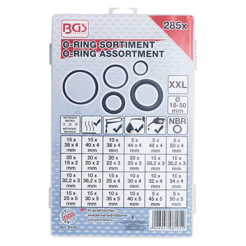 O-gyűrű készlet, XXL, Ø 18 - 50 mm, 285 darabos