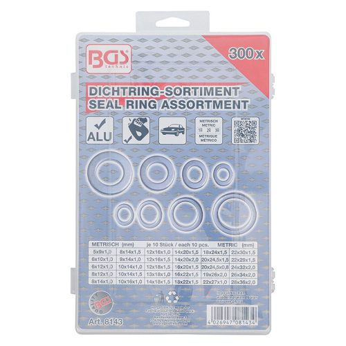 Tömítőgyűrű-készlet, Alumínium, 300 darabos