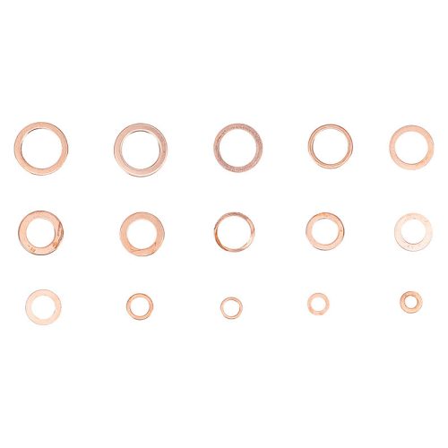 Tömítőgyűrű-készlet, Vörösréz, coll méretek, Olajleeresztő csavarok, 75 darabos