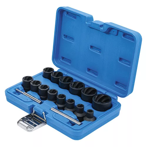 Spirálbites dugókulcskészlet /csavarkiszedő, 1/2", 8 - 27 mm, 16 darabos