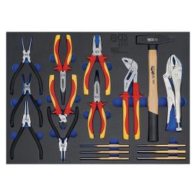   Fogó- és sasszeg-kihúzó készlet, kalapács, 17 darabos, tálcán