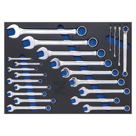   Csillag-villáskulcs és E-profil kulcs, 22 darabos, tálcán