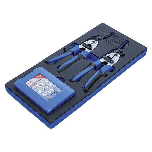 Lemezvágó ollók, lépcsős fúró, 5 darabos, tálcán