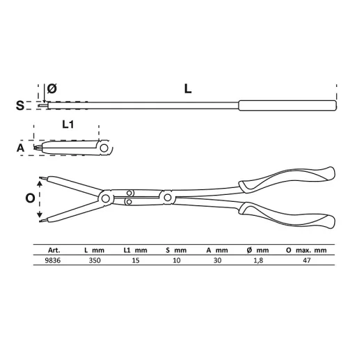 Dupla áttételes zégerfogó-készlet, cserélhető hegyek, 345 mm, tálcán