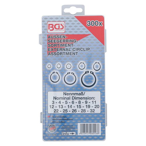 Külső zégergyűrű készlet, Ø 3 - 32 mm, 300 darabos