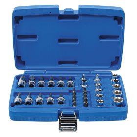   Behajtófej- és dugókulcsbetét-készlet, 3/8", T-profil (Torx), 34 darabos