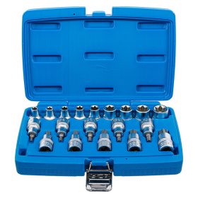   Behajtófej/dugókulcskészlet, 1/2", E-profil/T-profil (Torx), 19 darabos