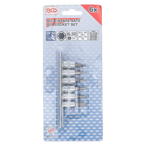 Behajtófej-készlet, 1/4", Belső hatszögletű 1,5 - 6 mm, 6 darabos