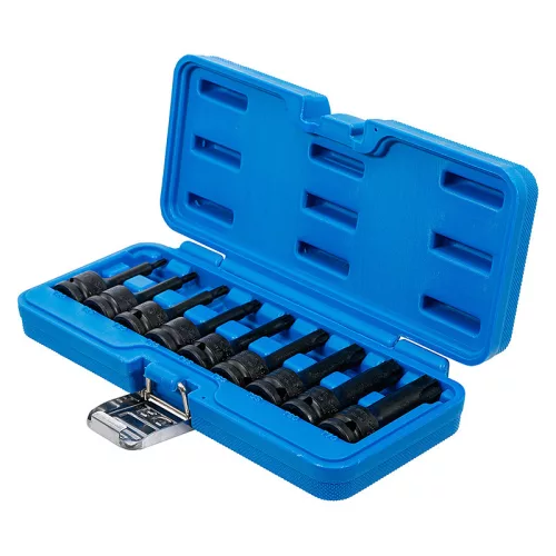 Levegős bit-dugókulcskészlet, 1/2", T-profil (Torx) T20 - T70, 9 darabos