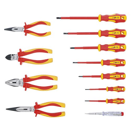 VDE-fogó-/ csavarhúzó-készlet, 12 darabos