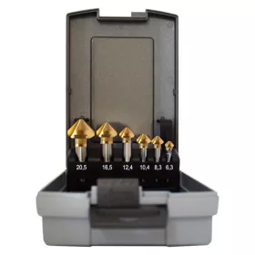   HSS-TiN köszörült kúpos süllyesztő készlet, 6 részes, műanyag dobozban, ABRABORO