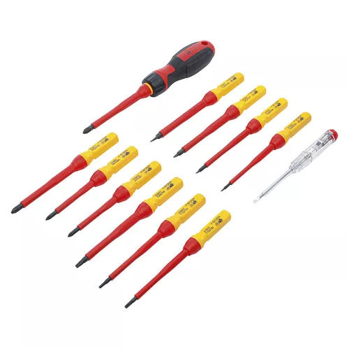 VDE szigetelt csavarhúzó készlet, cserélhető pengével, 13 darabos