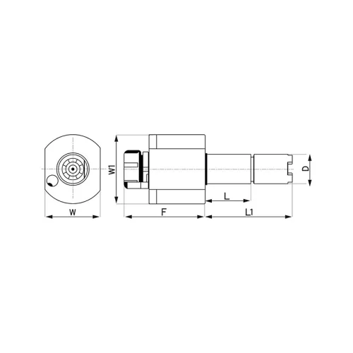 Meghajtott szerszámtartó, egyenes, STEPPED-HAAS, VDI 40 / ER25 L1: 104,85 mm, KINTEK