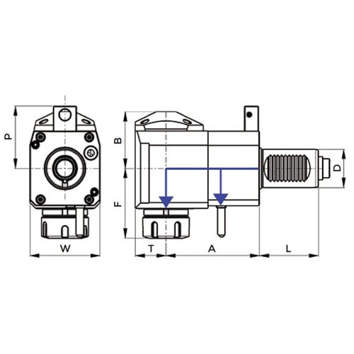 Meghajtott szerszámtartó, radiális, jobbos, VDI 40 / ER32 A80, DIN5480, KINTEK