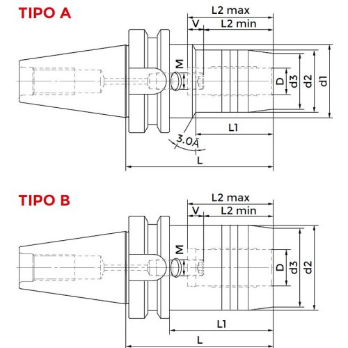 Hidroplasztikus befogó, BT30 / 3 mm, MAS 403-BT AD, KINTEK