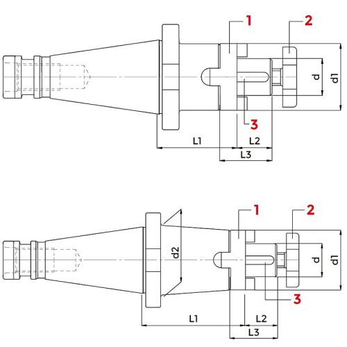 Kombinált marófelfogó tüske, DIN 2080, ISO50 / 27 mm, KINTEK