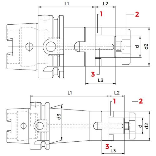 Kombinált marófelfogó tüske, hosszú, HSK63 / 40 mm, DIN 69893 A+C, KINTEK