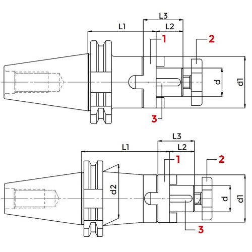 Kombinált marófelfogó tüske, DIN 69871, SK40 / 16 mm, KINTEK