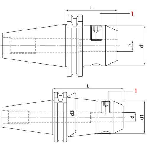 Alaptartó maró befogáshoz, SK40 / 6 mm, DIN 69871 AD, Weldon, hosszú, H100, KINTEK