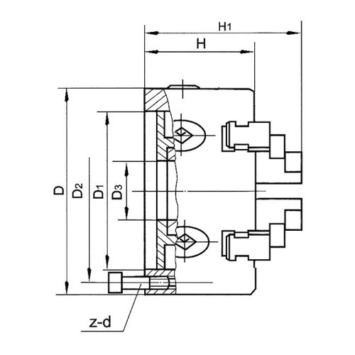 Esztergatokmány, 4 külön-külön állítható pofával, 100 mm, öntvényházas