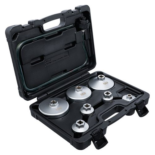 Olajszűrőkulcs-készlet leeresztő tömlővel, VAG, BMW, Citroën, Peugeot, Ford, Mercedes-Benz, Opel, Volvo, 8 darabos