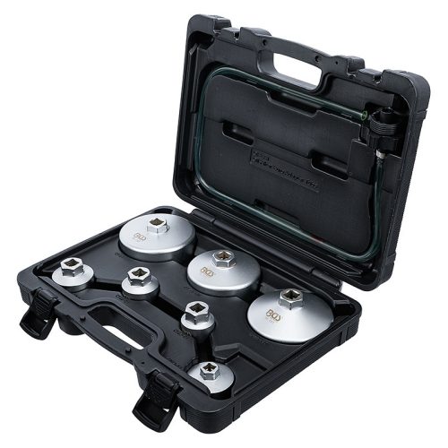 Olajszűrőkulcs-készlet leeresztő tömlővel, VAG, BMW, Citroën, Peugeot, Ford, Mercedes-Benz, Opel, Volvo, 8 darabos