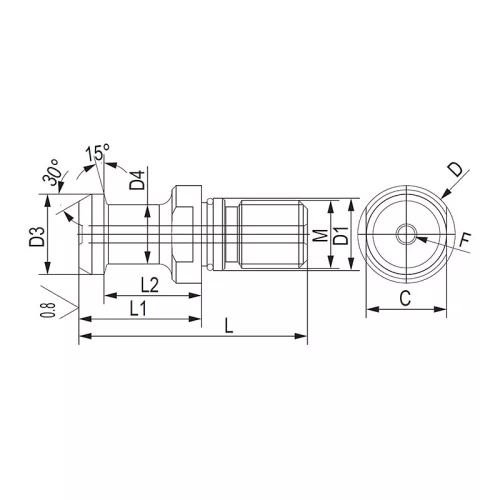 Behúzó gomba, OKUMA, ISO40, L1 29 mm, furattal és O-gyűrűvel, KINTEK