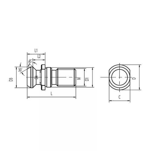 Behúzó gomba, ISO 7388/2-B, ISO 40, furat és O-gyűrű nélkül, KINTEK