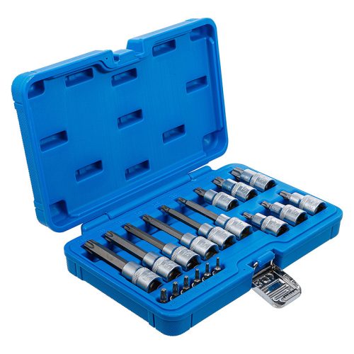 Behajtófej-készlet, 1/4" és 1/2", T-profil (Torx), 18 darabos