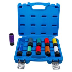   Légkulcsfej készlet, 1/2", 15 - 24 mm + speciális kerékcsavarok, 10 darabos