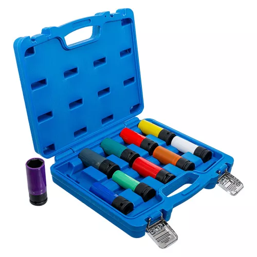 Légkulcsfej készlet, 1/2", 15 - 24 mm + speciális kerékcsavarok, 10 darabos