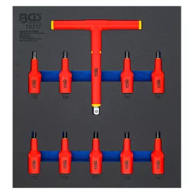   VDE behajtófej készlet, 1/2", T-profil (Torx) T20 - T55, 10 darabos, tálcán
