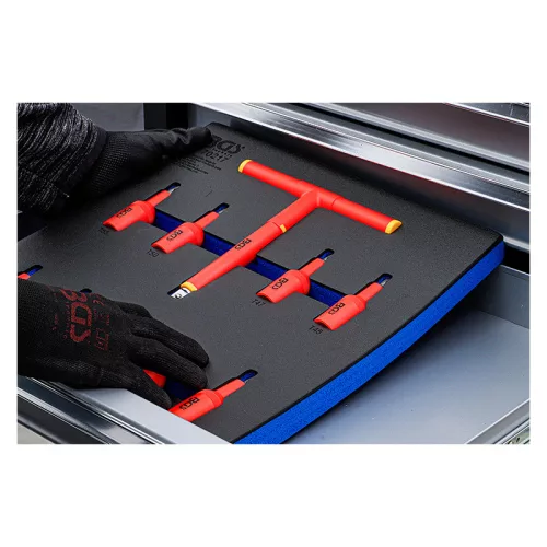 VDE behajtófej készlet, 1/2", T-profil (Torx) T20 - T55, 10 darabos, tálcán