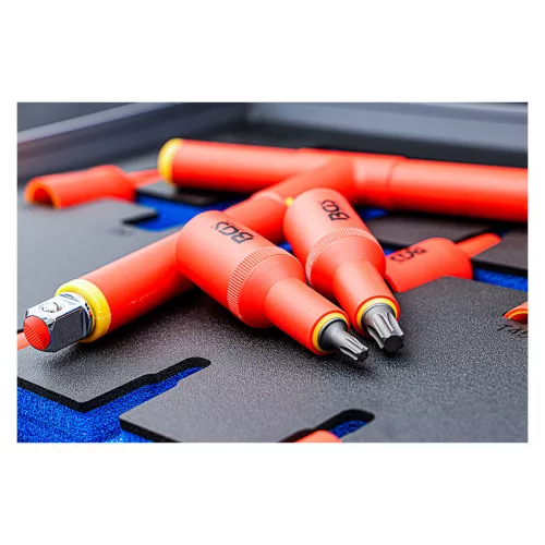 VDE behajtófej készlet, 1/2", T-profil (Torx) T20 - T55, 10 darabos, tálcán