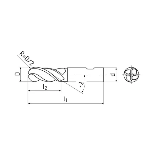 Gömbvégű maró, hosszú, 4 élű, Ø 10 mm, HSS-E-Co8, ZPS