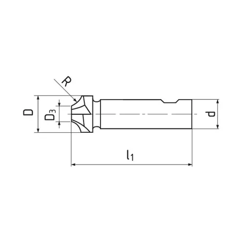 Negyedkör- profilmaró, R 1 x Ø 8 mm, HSS-E-Co8, DIN6518, ZPS