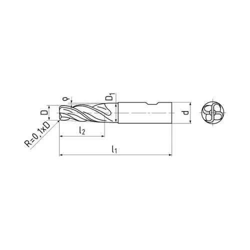 Kúpos élű maró, 4 élű, Ø 5 x 1° x 20 mm, HSS-E-Co8, ZPS