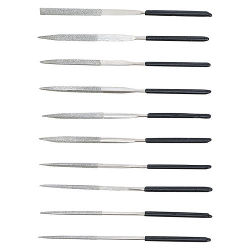 Gyémántszemcsés tűreszelő készlet, egyenes, 140 x 3 mm, 10 darabos
