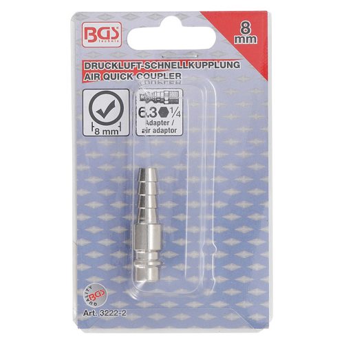 Levegős gyorscsatlakozó ellendarab, 1/4"-os, 8 mm tömlőcsatlakozóval