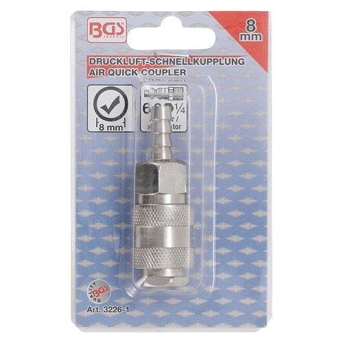 Levegős gyorscsatlakozó hüvely, 1/4"-os, 8 mm tömlőcsatlakozóval