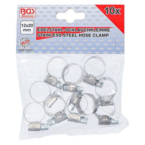 Tömlőbilincs, INOX, 12 x 20 mm, 10 darabos